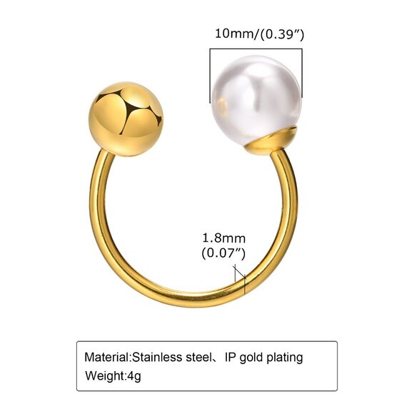 3/$35 Trendy 18K Gold Plated Tone Open Pearl & Ball Bypass Ring Adjustable Size - Picture 5 of 9